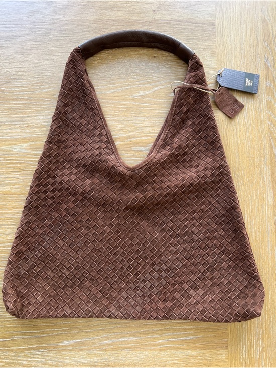 Handbags - Woven Suede Hobo Shoulder Bag in Brown